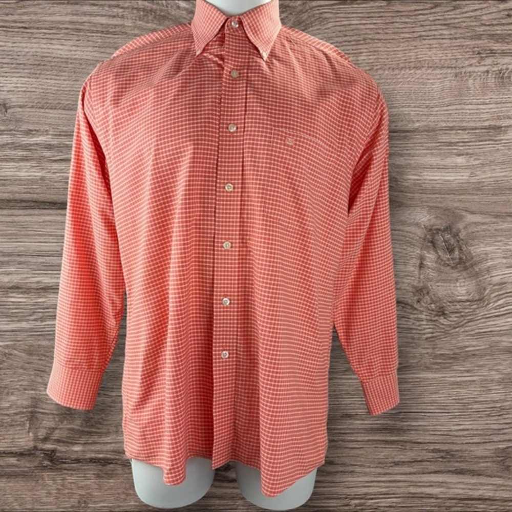 Michael Kors Shirt Mens Large Orange White Gingham Button Down (789)